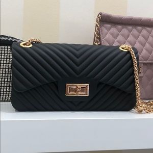 Matte black mini purse with gold chains